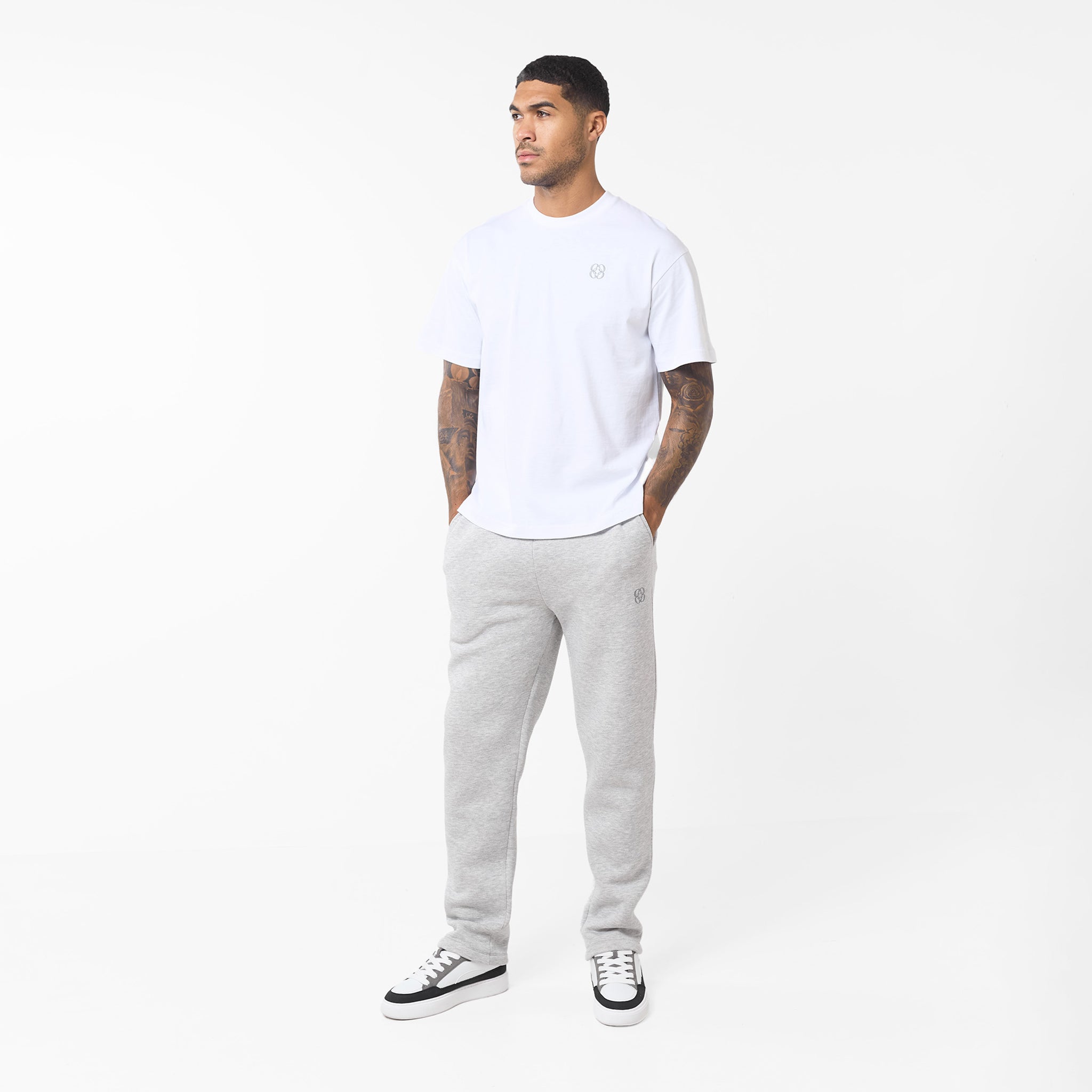 Embroidered Icon Open Hem Jogger Pants for Women - Soft Grey Marl Casual Sweatpants | Lounge, Yoga, Running & Everyday Wear