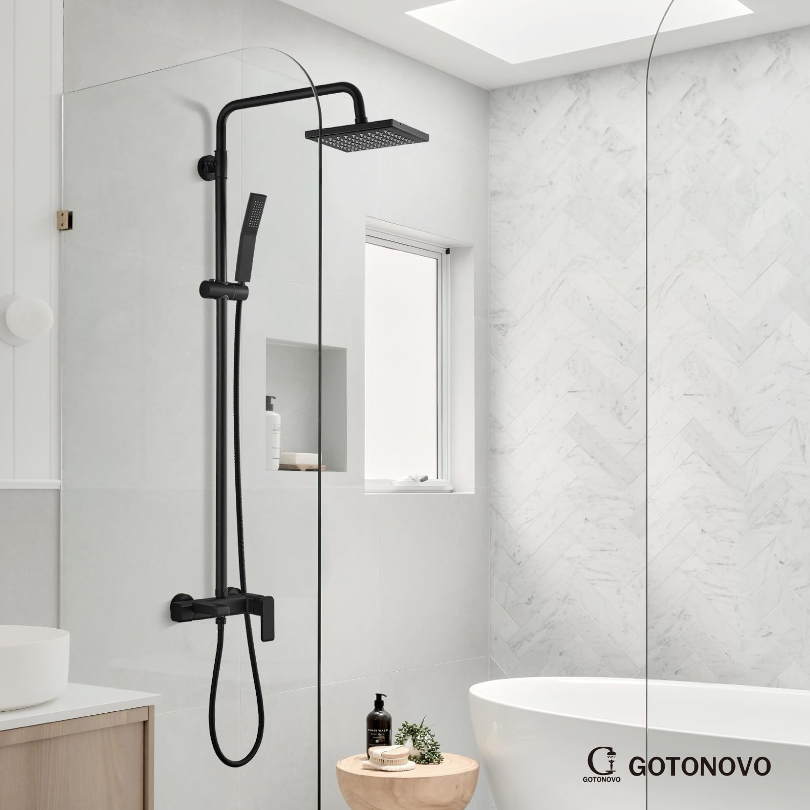 Matte Black Exposed Shower System Set - 8 Inch Rain Shower Head with Single Handle & Triple Function Tub Spout - Complete Bathroom Faucet Fixture Combo for Modern Home Renovation (Perfect for Master Bath, Guest Bath & Spa-Like Shower Experience)