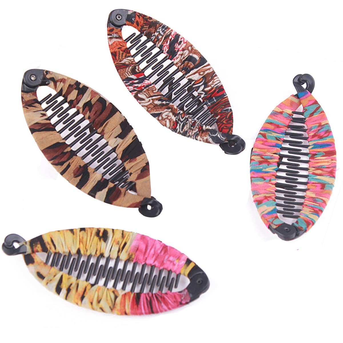 4 PCS Bohemian Style Fish-Shaped Hair Clips - Plastic Hair Grips with Wrapped Cloth for Women & Girls - Perfect for Beach, Parties, and Everyday Hair Styling