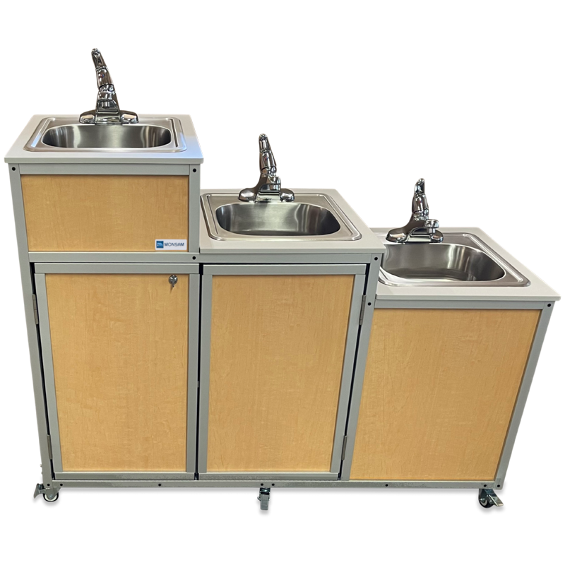 Portable 3-Tier Sink with Drain Board - Compact & Space-Saving Kitchen Sink for Small Spaces, RVs, Camping, and Outdoor Use - Stainless Steel Design by Monsam PSE 0123