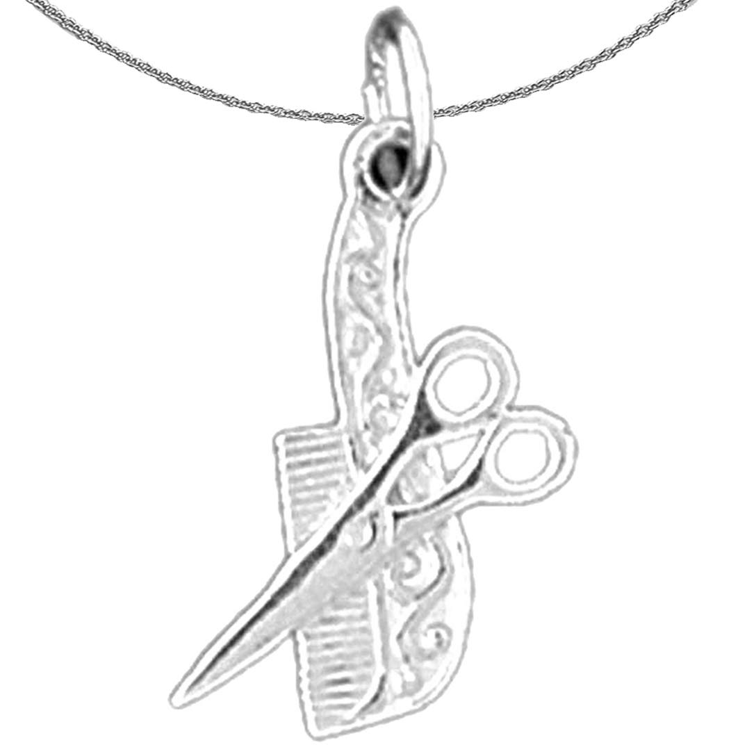 14K White Gold Scissors and Comb Pendant Necklace - 16