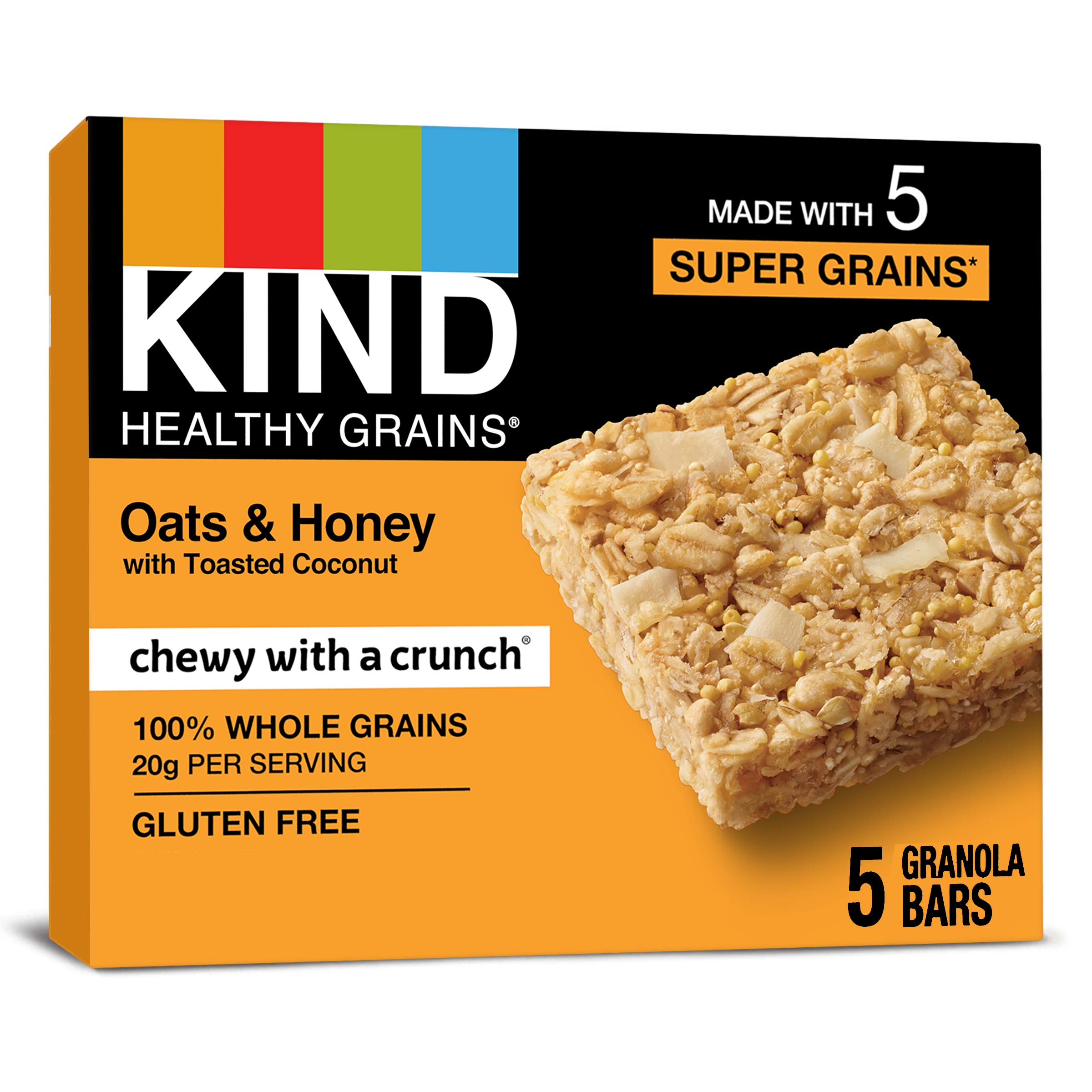KIND Healthy Grains Oats & Honey with Toasted Coconut Bars - Gluten Free Snack Bars, 1.2oz (40 Count) | Perfect for On-the-Go Breakfast, Office Snacks & Healthy Travel Food