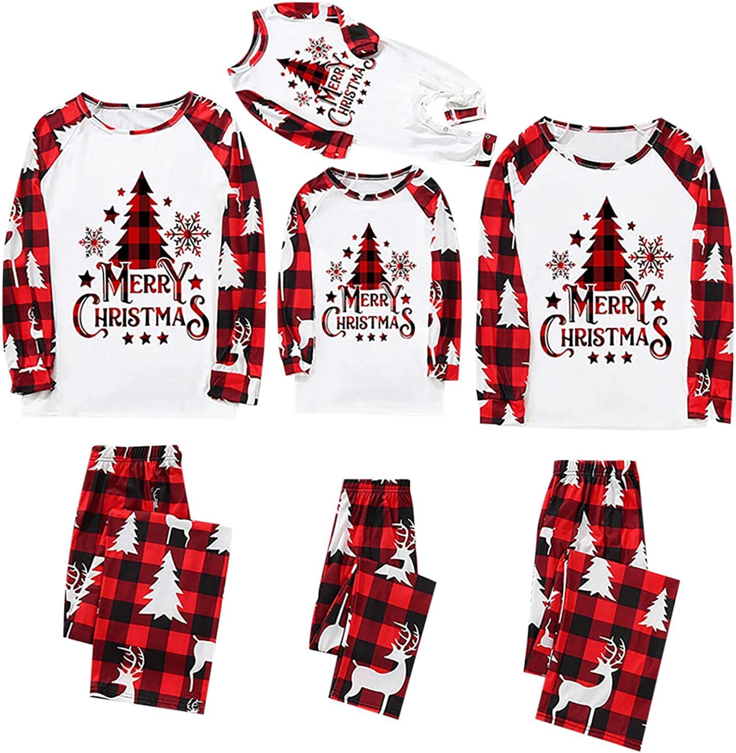 2023 Family Matching Christmas Pajamas Sets - Santa Claus Print Top & Plaid Pants Holiday Sleepwear for Women Men Kids | Cozy Xmas Pjs for Family Photos, Christmas Eve & Winter Lounging