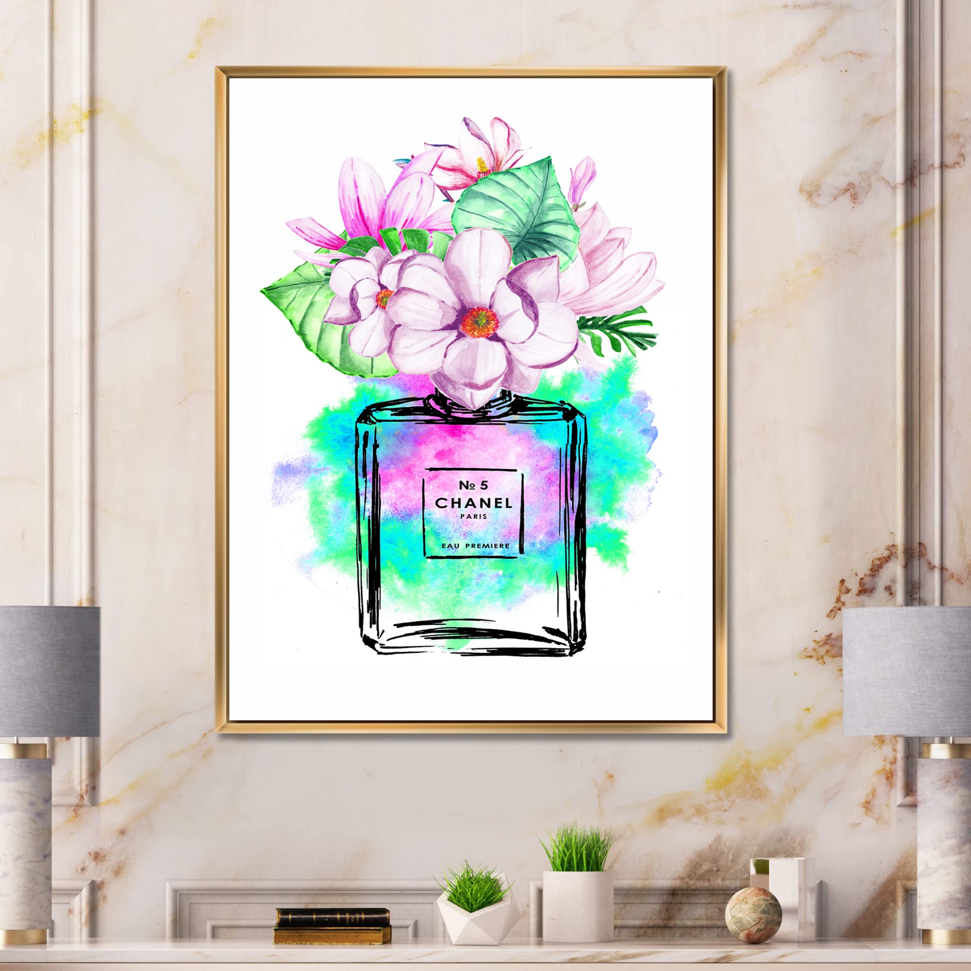 DesignQ Perfume Chanel Five I - Modern Framed Canvas Wall Art Print | Elegant Home Decor for Living Room, Bedroom & Office | Perfect Gift for Women & Art Lovers