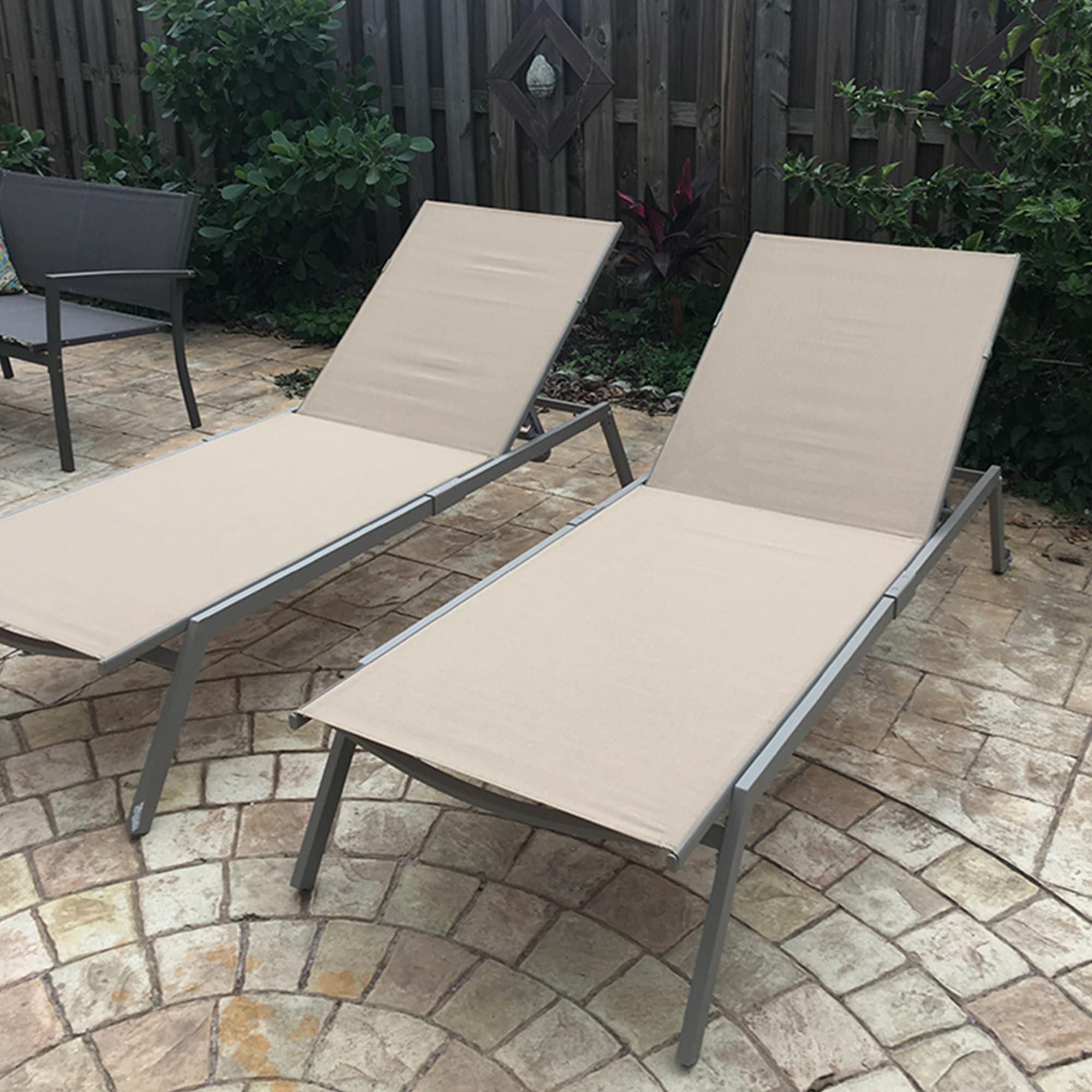 Premium Heavy Duty European Style Outdoor Chaise Lounge Chairs with Wheels - 6 Pack Tan Patio Furniture for Poolside, Garden, Deck & Backyard Relaxation | Durable Weather-Resistant Design for Sunbathing & Lounging