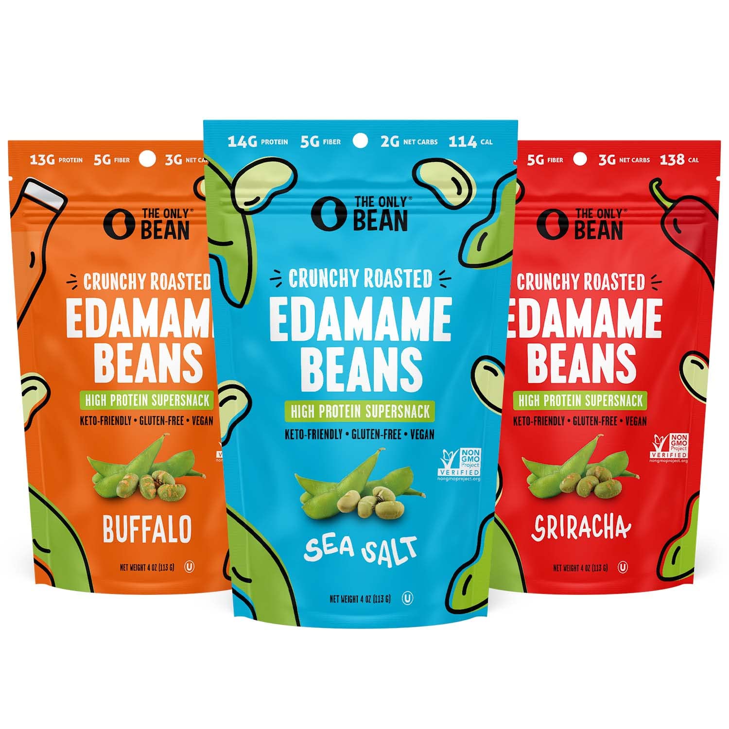 Crunchy Dry Roasted Edamame Beans Variety Pack - Low Carb Keto Snacks for Adults & Kids - High Protein Fiber Healthy Snack - Diabetic & Weight Loss Friendly - 4oz (3 Pack) - Perfect for Office, School & On-the-Go Snacking
