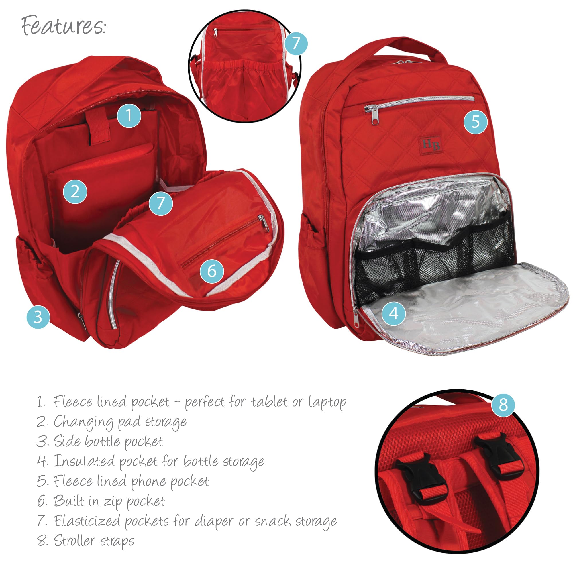 Hudson Baby Unisex Premium Diaper Backpack with Changing Pad - Red, One Size Baby Bag for Travel, Daycare & On-the-Go Parents