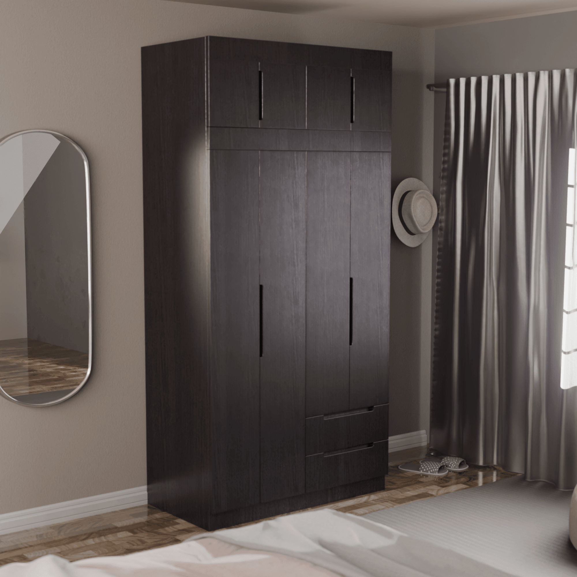 Harrison 4-Door Open Wardrobe with Top Shelf - Modern Closet Organizer for Bedroom, Living Room & Walk-In Closets | Spacious Storage Solution for Clothes, Shoes & Accessories