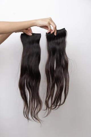 Happy Heads Classic 2 Set Volumizer Clip-in Hair Extensions | 18 Inch Jet Black 100% Human Hair | For Women & Girls | Perfect for Daily Styling, Parties & Special Occasions