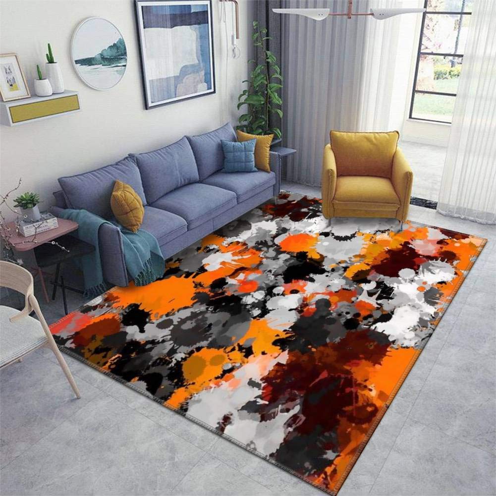 Orange and Grey Paint Splatter Area Rug 5x8 Feet - Soft Non-Slip Living Room Bedroom Rug for Home Decor, Durable Indoor Floor Mat for Dining Room, Playroom & Under Sofa - Perfect for Modern Housewarming Gifts
