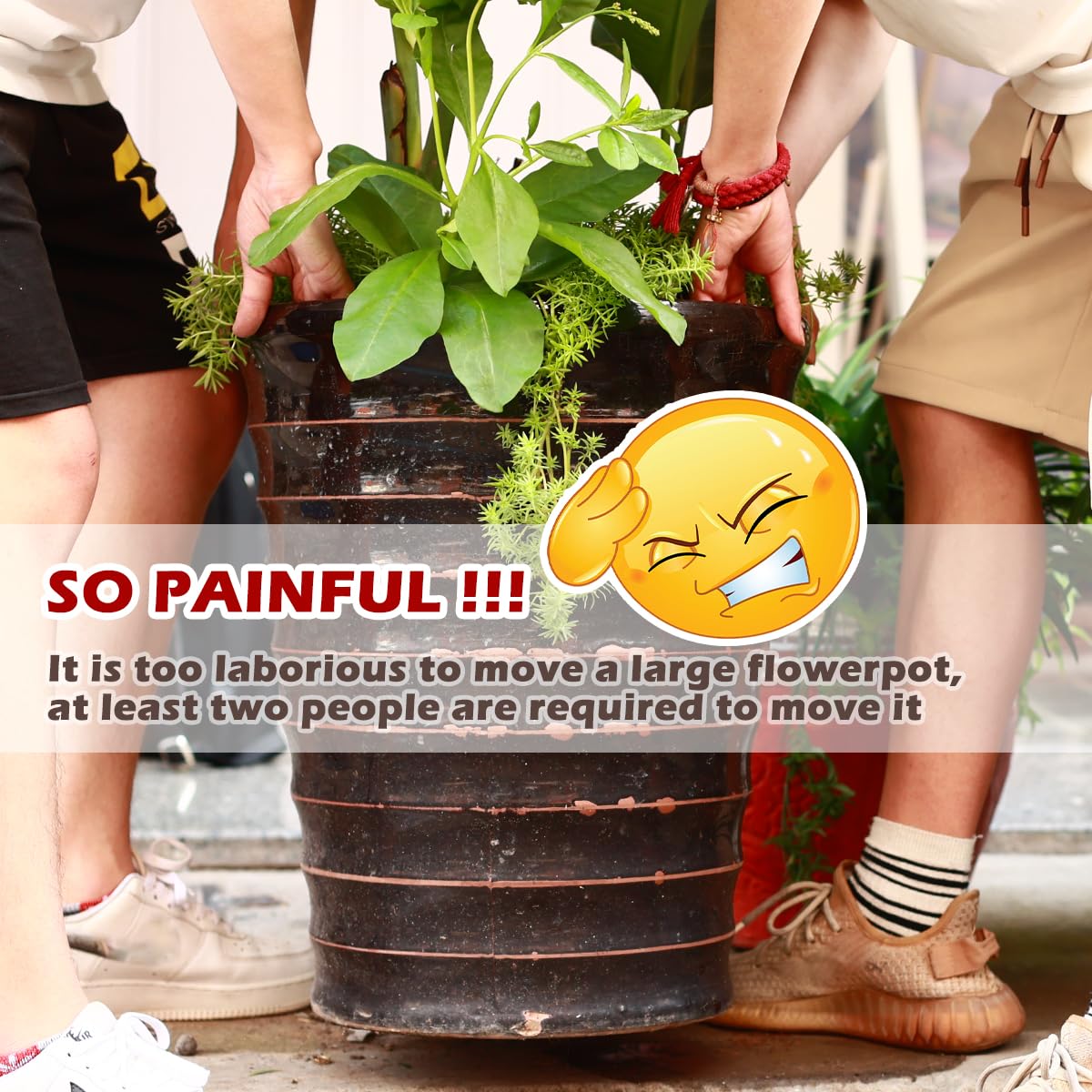Heavy Duty 13.5 Inch Metal Plant Stand with Wheels - 5 Pack Plant Saucers Included - Black Rolling Plant Holder for Indoor Outdoor Garden Decor, Patio, Balcony & Home Decor