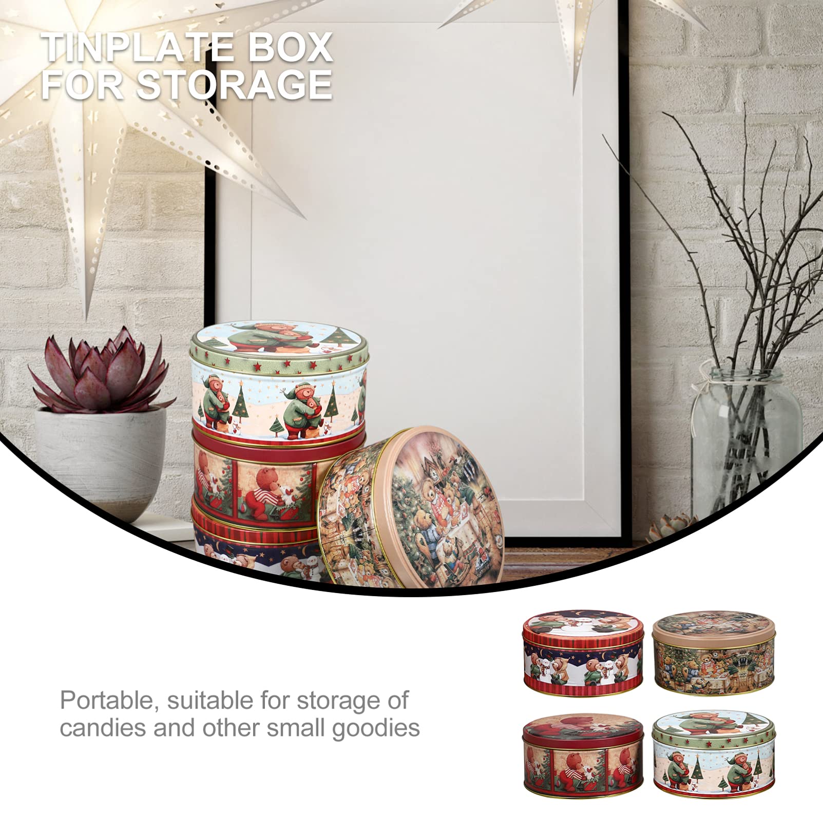 4 Pcs Christmas Cookie Tins with Lids - Holiday Gift Boxes for Candy & Party Supplies - Perfect for Xmas Gifting & Home Decor