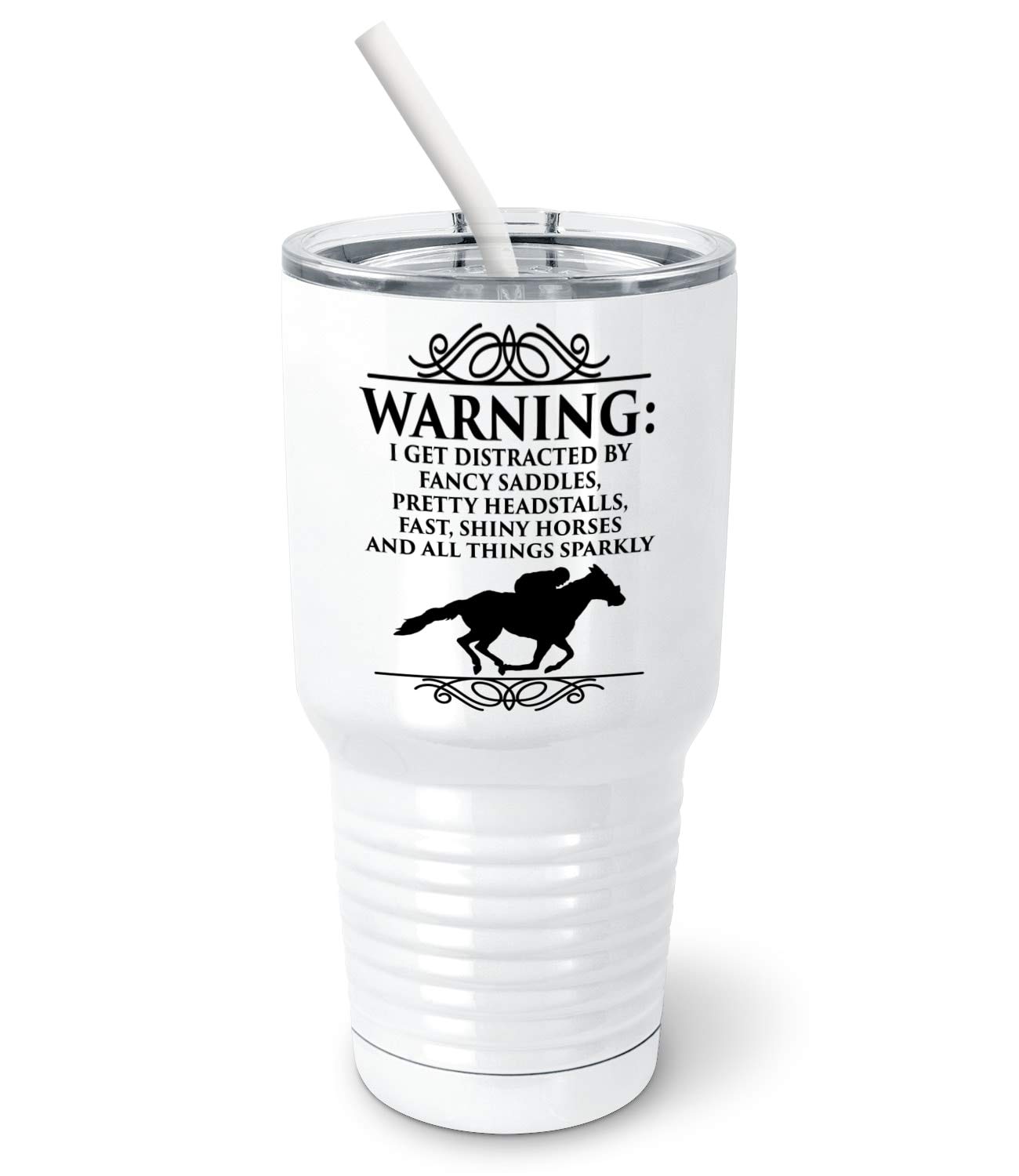 PixiDoodle 30 oz White Insulated Tumbler with Spill-Proof Slider Lid & Silicone Straw - Cute Horse Design for Kids, BPA-Free Stainless Steel Water Bottle - Perfect for School, Travel, and Outdoor Activities