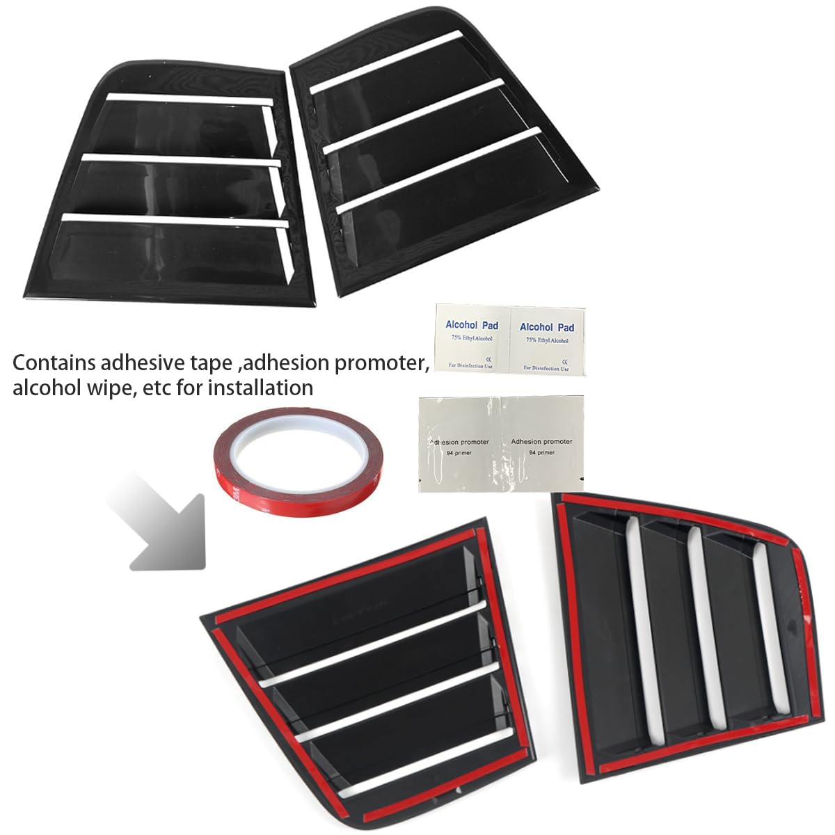 Dodge Charger 2011-2023 Rear Side Window Louvers - Sporty Air Vent Scoop Shades Cover Trim Blinds (2PCS, Black with Red) | Exterior Accessories for Enhanced Style & Sun Protection | Perfect for Car Shows & Daily Driving