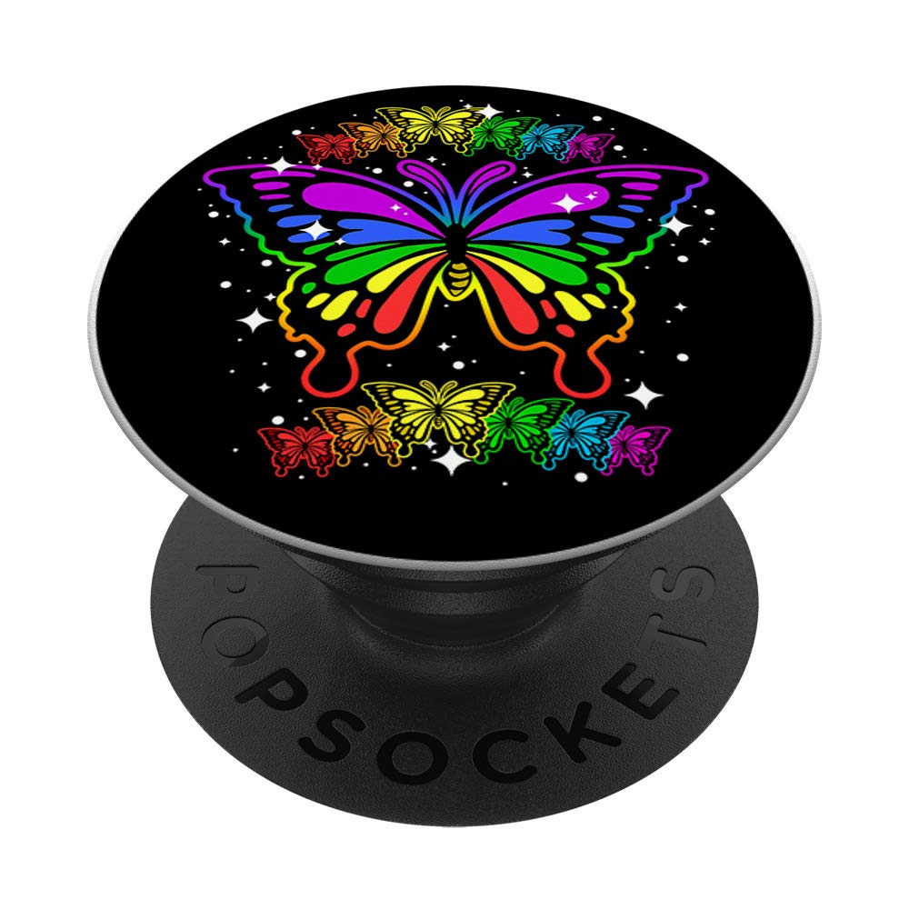 Rainbow Flag Butterfly PopSocket - Swappable Phone Grip for iPhone & Android - LGBT Pride Month Accessory - Perfect for Gay Pride Parades, LGBTQ Events & Phone Customization