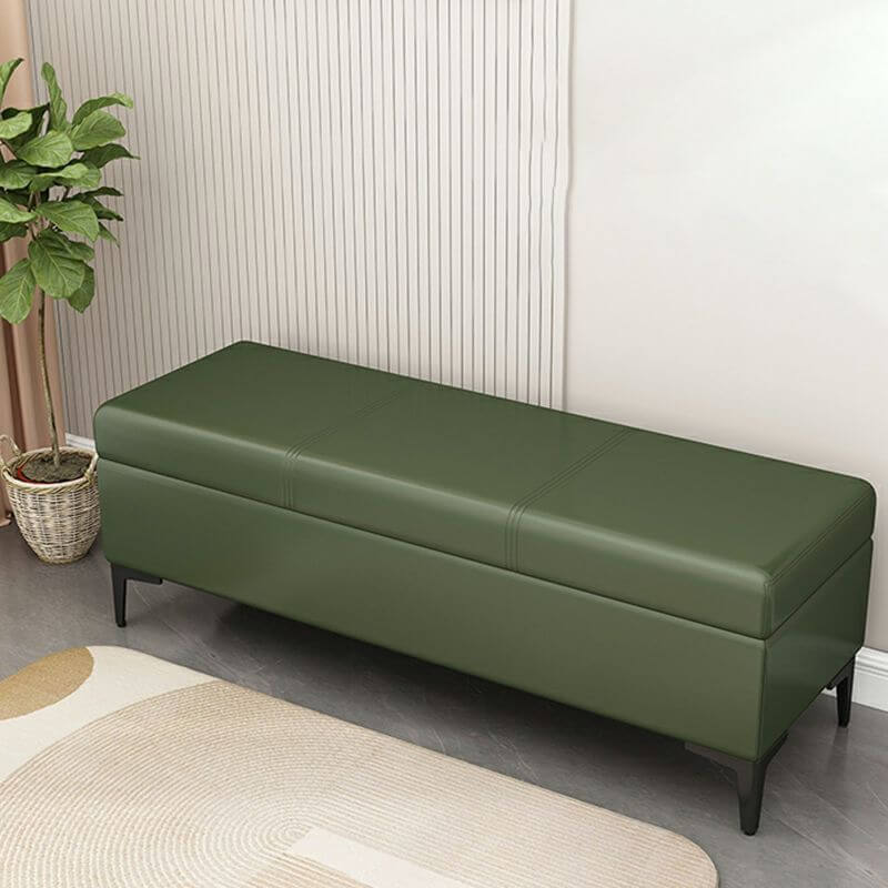 Trendy Rectangle Solid Color Flip Top Storage Ottoman with Sponge Cushioned Seat - Green, Dove Grey, Slate Blue - Perfect for Living Room, Bedroom & Home Organization