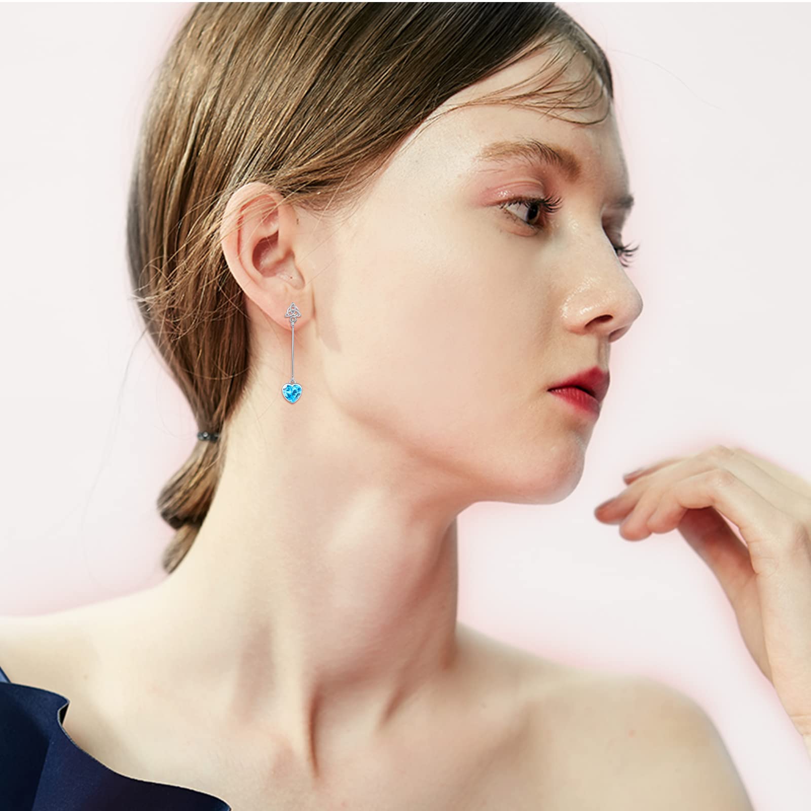 Celtic Moonstone & Turquoise CZ Birthstone Earrings for Women - Sterling Silver Celtic Knot Heart Drop Dangle Earrings - Moonstone Jewelry for Teen Girls - Perfect Irish Gift for Birthday, Christmas & Special Occasions - Ideal for Weddings, Parties & Everyday Wear