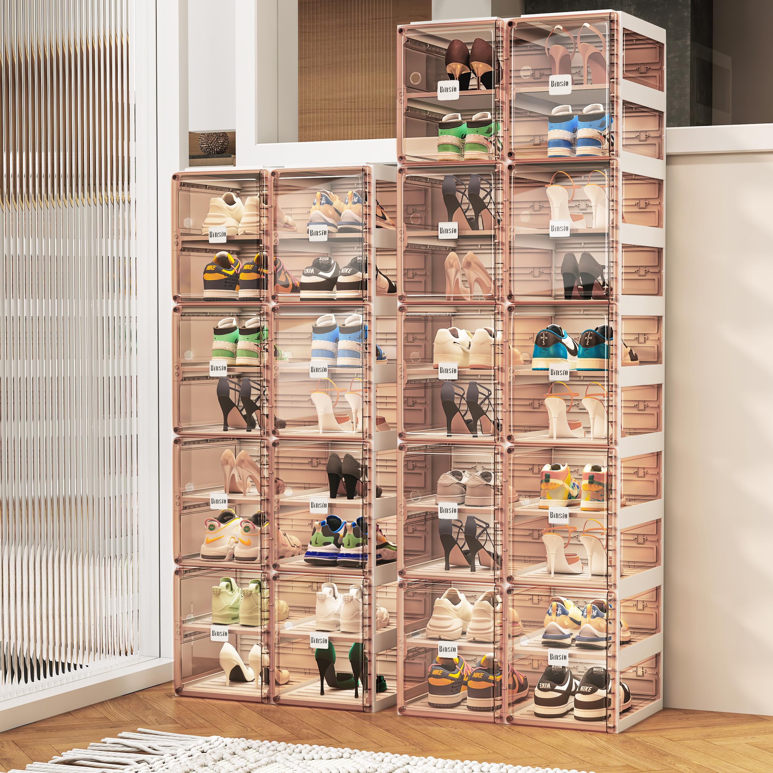 BINSIO 10-Tier Shoe Storage Cabinet with Clear Plastic Doors - Foldable, Portable Closet Organizer for Entryway, Bedroom & Closet - Easy Assembly Shoe Rack for Sneakers, Boots & Heels | Perfect for Small Spaces & Home Organization