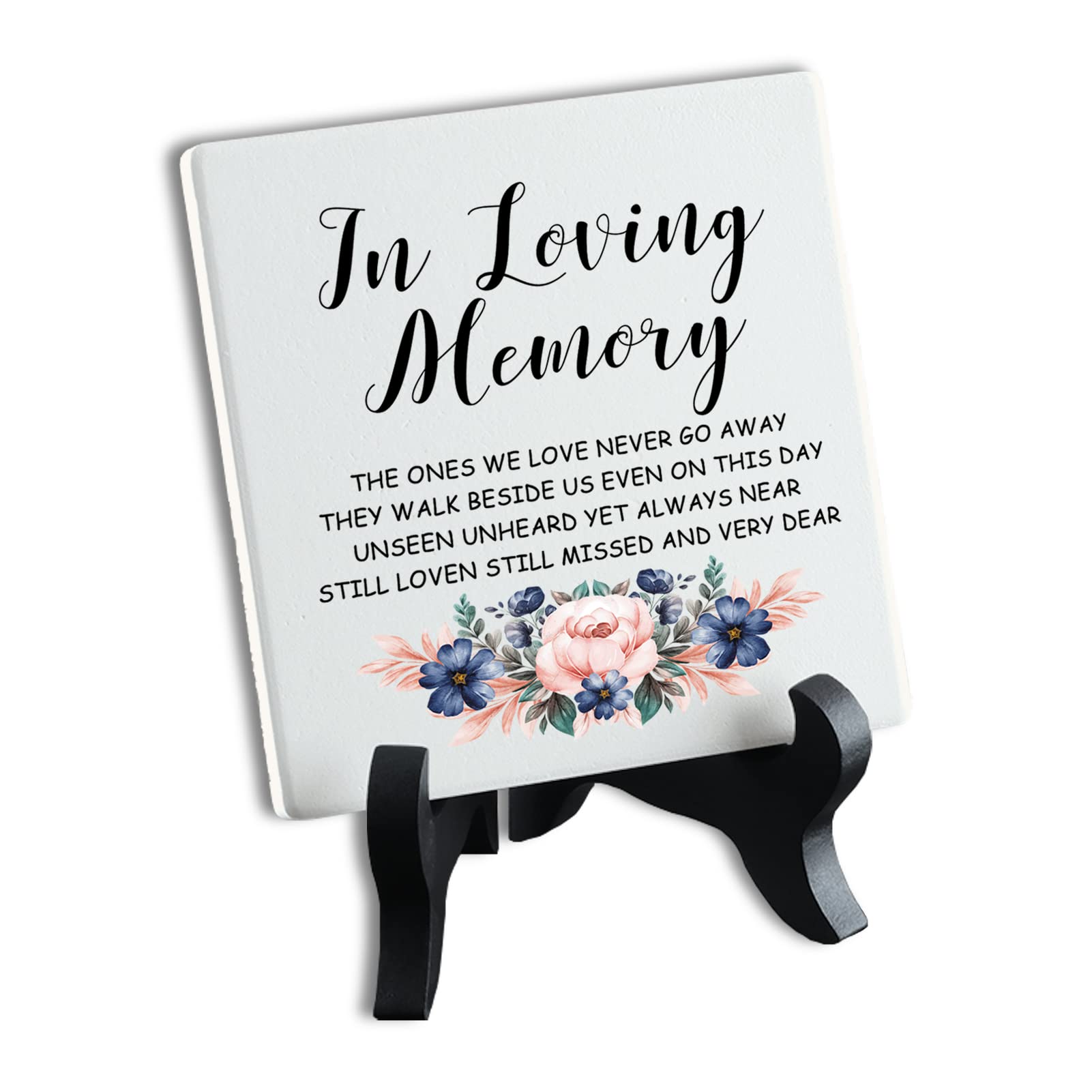 Loving Memory Ceramic Tile with Wooden Stand - Sympathy Gifts for Loss of Loved One, Bereavement Condolence Gifts, Funeral Memorial Plaque Sign - Perfect for Home Memorial, Funeral Service, and Grieving Comfort