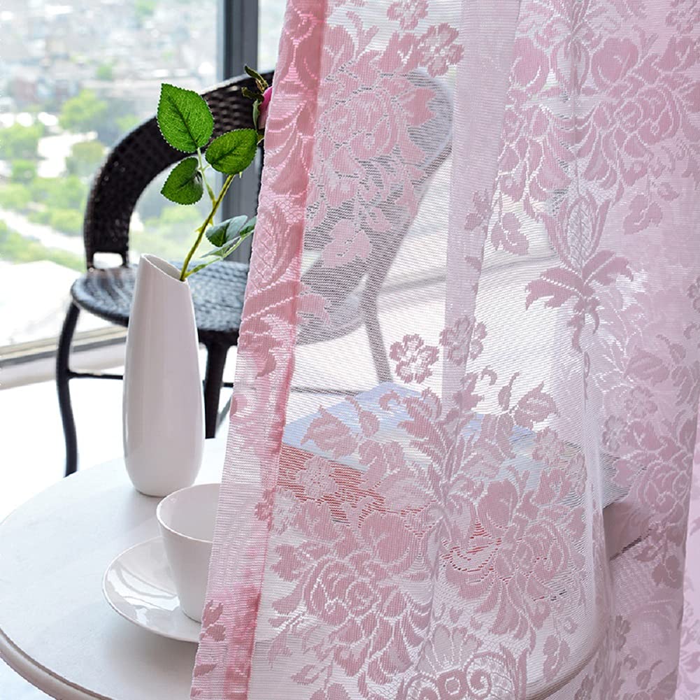 Luxury Floral Sheer Curtains - Jacquard Tulle Voile Drapes with Rod Pocket Top for Living Room, Bedroom, Nursery & Kitchen (1 Panel, 100x102 Inches, Pink) - Elegant Window Treatment for Home Decor & Light Filtering