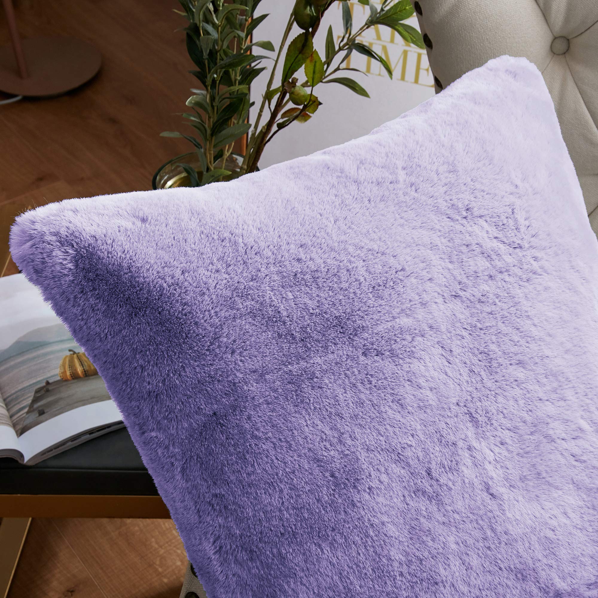 Luxury Faux Fur Pillow Covers Set of 2 - 26x26 Inch Soft Decorative Throw Pillow Shams for Couch, Bed, Sofa - Lavender Fog Cozy Home Decor for Living Room, Bedroom & Dorm