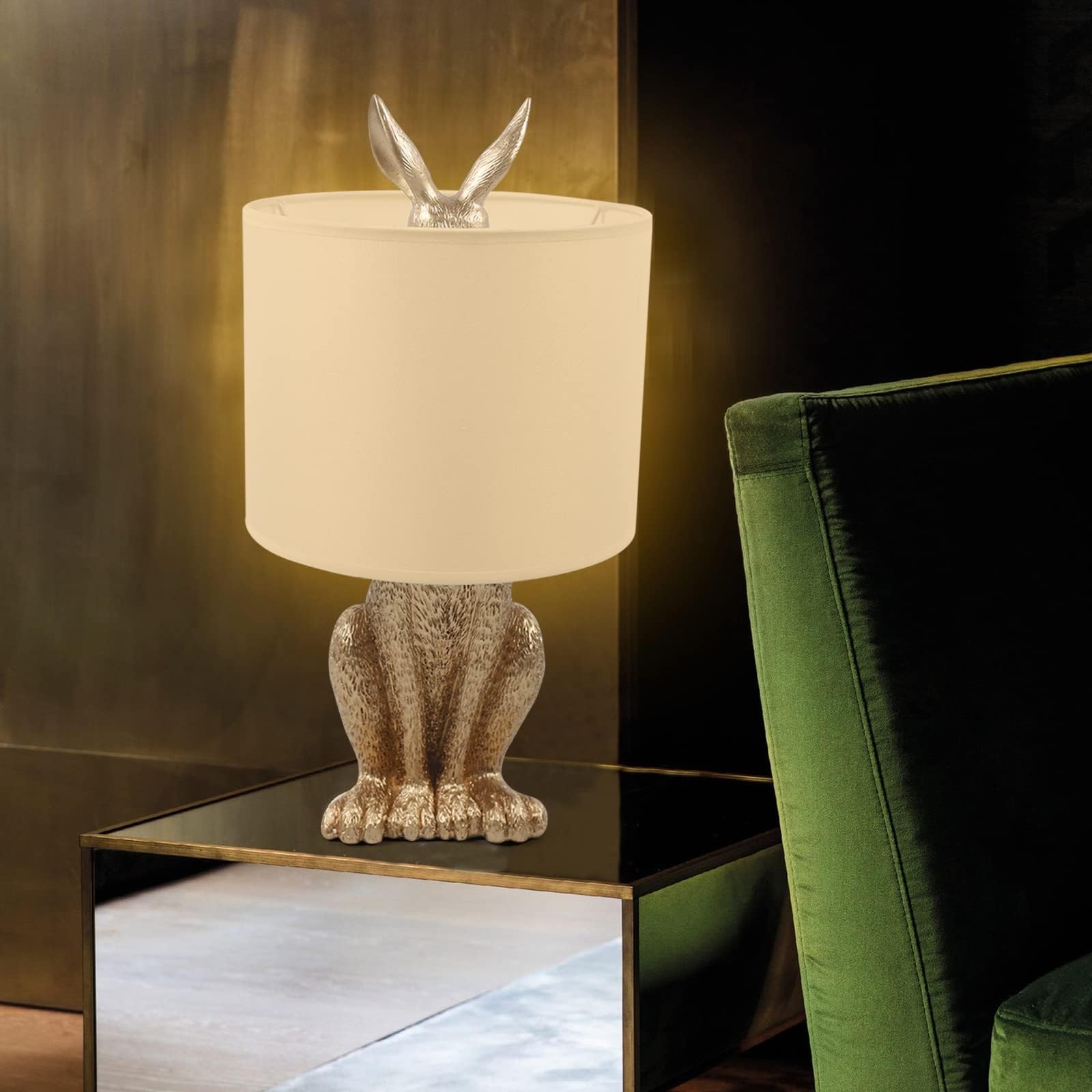 19 Inch Gold Rabbit Table Lamp - Cute Bunny Desk Light with LED, E27 Base (Bulb Not Included) - Perfect for Bedroom, Study, Office, or Kids Room Night Light Decoration