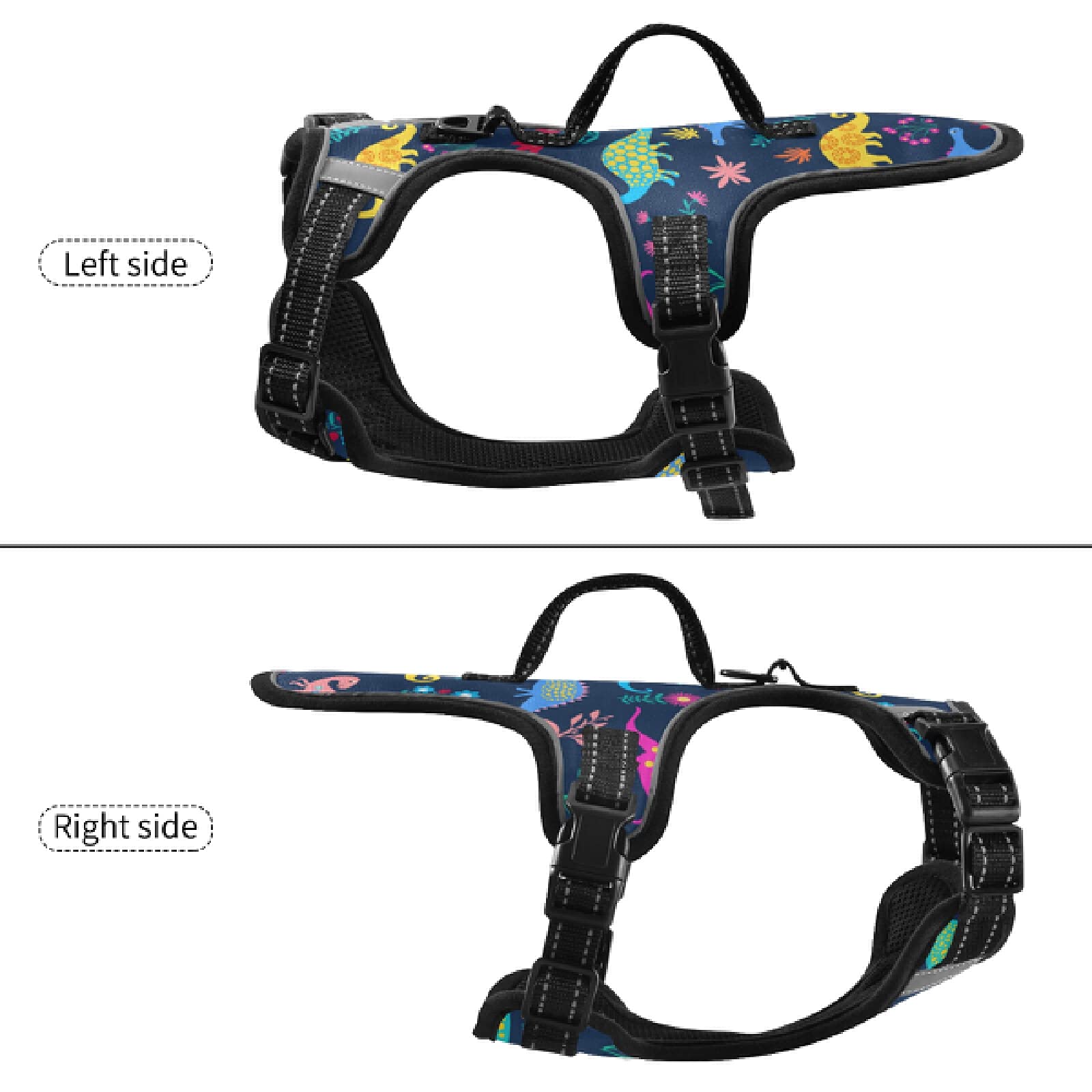 Dinosaur Dog Harness No Pull Reflective Vest - Breathable Pet Harness with Nylon Handle for Small & Medium Dogs - Perfect for Walking, Hiking & Nighttime Safety