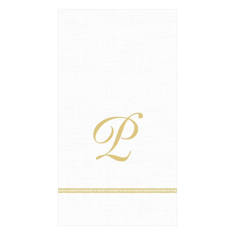 Premium Caspari Hemstitch Script Paper Guest Towels - Letter P Monogram, Set of 60 Elegant Cocktail Napkins for Weddings, Parties & Upscale Events