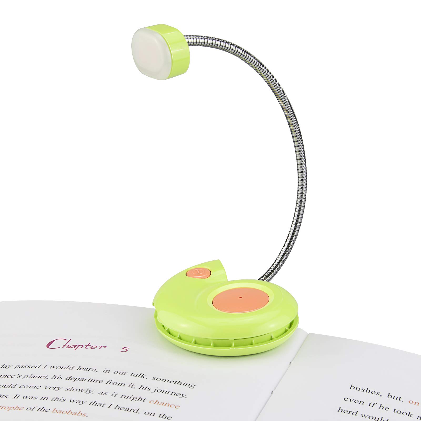 Clip-on Book Light for Kids & Travel - 3 Dimmable Brightness Levels, Eye-Friendly Green LED Reading Light - Perfect for Bedtime Stories, Camping & Airplane Reading