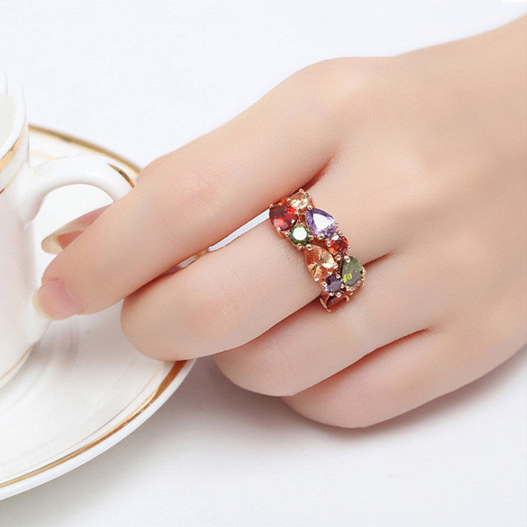 Stunning Multi-Color Zirconia Ring for Women | Elegant Zircon Jewelry | Perfect for Parties, Weddings & Special Occasions