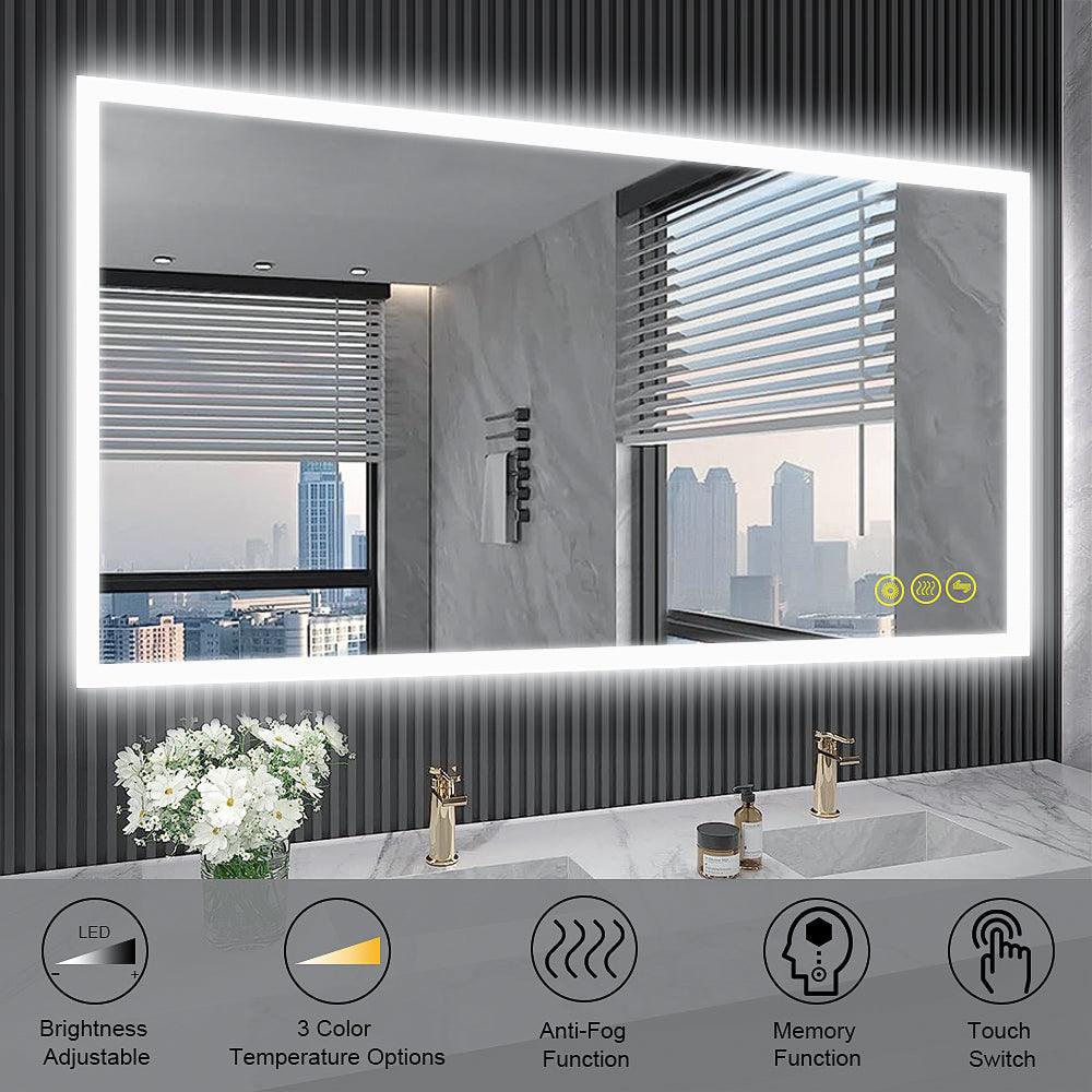SmartGlow Dimmable LED Frameless Anti-Fog Bathroom Vanity Mirror with Touch Control - Perfect for Makeup, Shaving & Home Decor