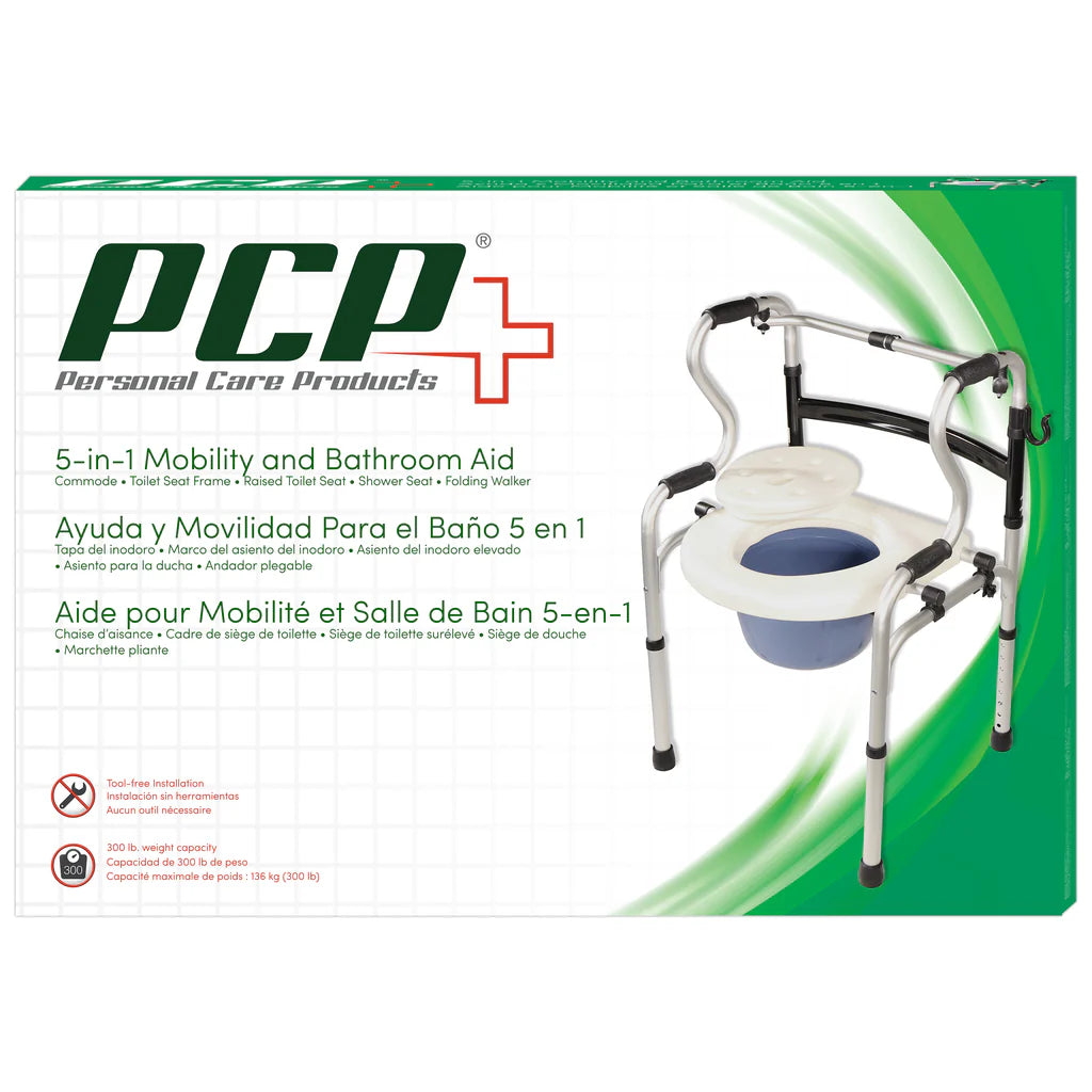 PCP™ 5-in-1 Mobility and Bathroom Aid - Adjustable Shower Chair, Commode, and Safety Rail for Elderly & Disabled - Ideal for Home Care, Assisted Living, and Post-Surgery Recovery