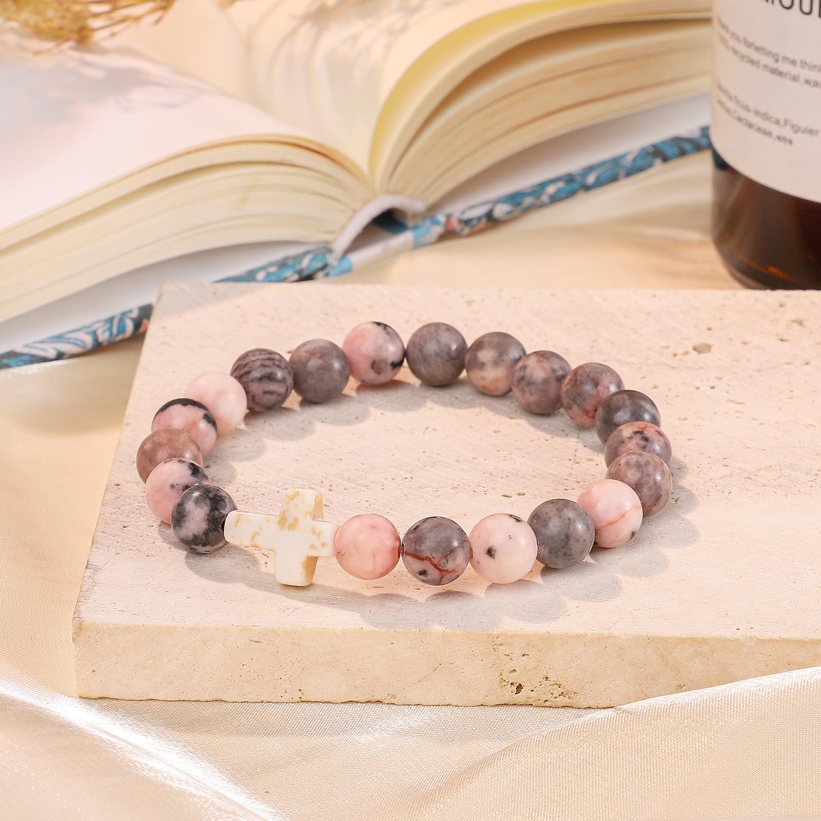 Christian Cross Bracelet for Women - Beaded Religious Jewelry Gift for Daughter, Mom, Grandma, Niece, Godmother - Perfect for Baptism, Birthday, Retirement, Prayer, Church, and Daily Wear