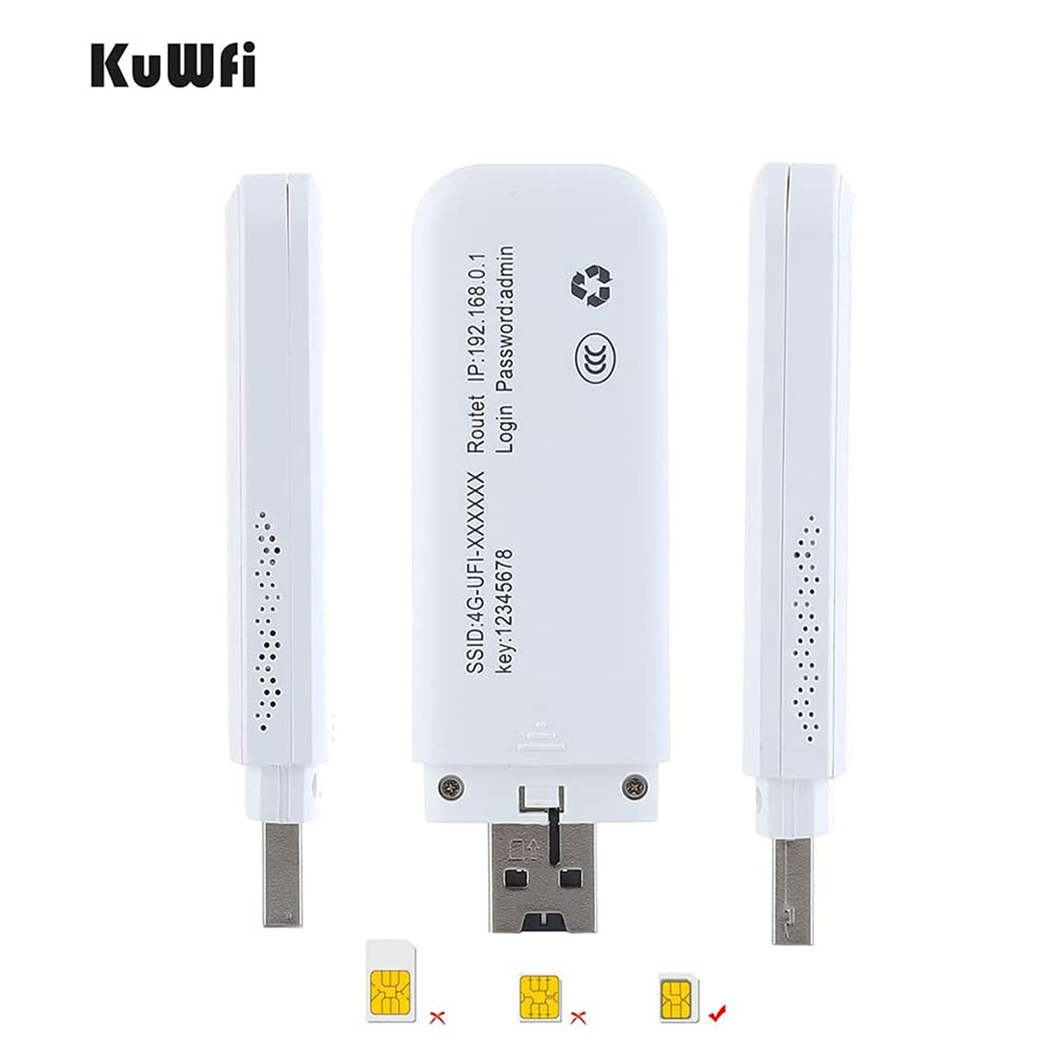 KuWFi 4G LTE USB WiFi Modem - Portable Mobile Hotspot Router with SIM Card Slot for High-Speed Internet in USA/Canada/Mexico - Perfect for Travel, Remote Work & Outdoor Activities