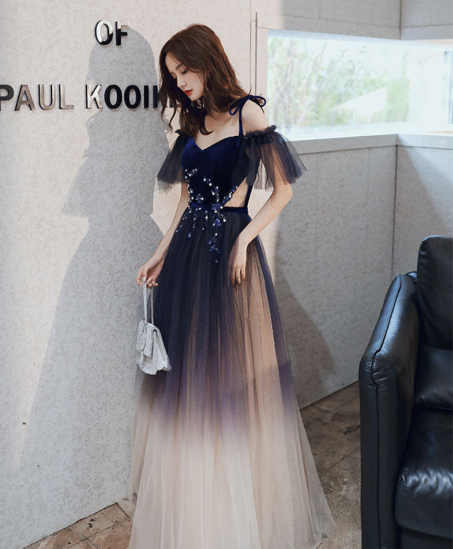 Elegant Blue Sweetheart Tulle Off-Shoulder Long Prom Dress for Evening Gala & Formal Events - Perfect for Homecoming, Wedding Guest & Special Occasions