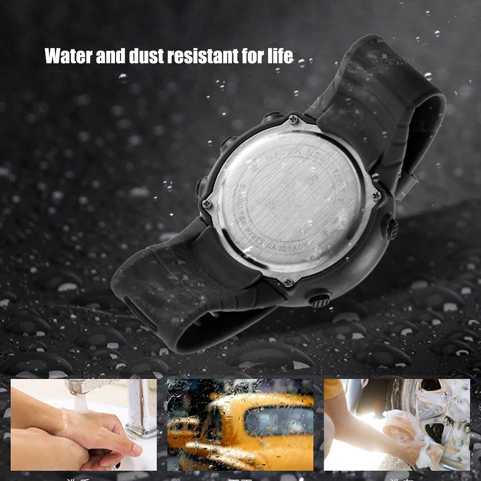 Men's Digital Outdoor Sports Watch HZ500 - Waterproof Multifunctional Electronic Wristwatch with LCD Backlight & Large HD Screen - Perfect for Running, Cycling, Hiking, Camping & Casual Wear (Black)