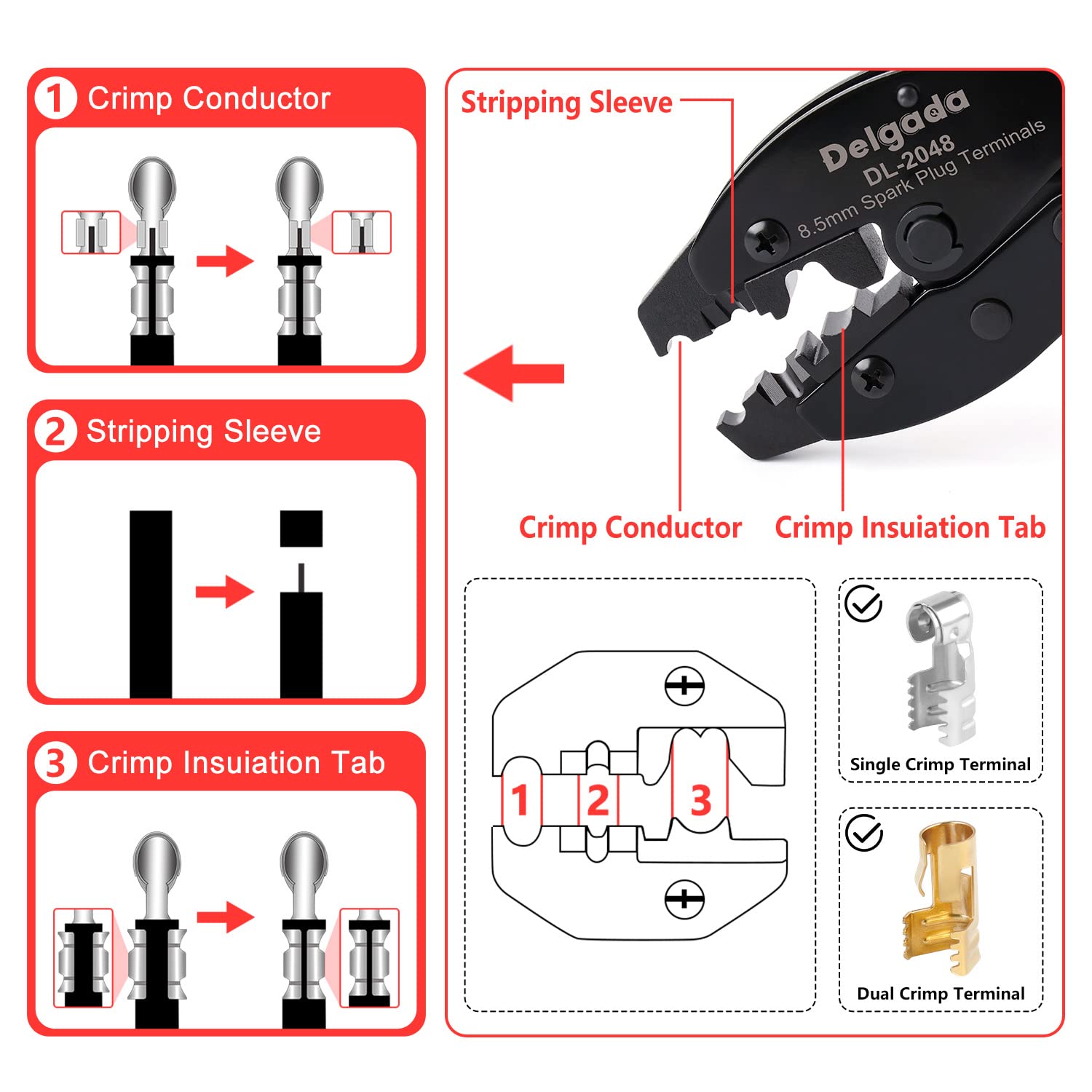 36Pcs Spark Plug Wire Crimping Tool Kit with Boot Terminals - Professional Crimper and Stripping Tool Set for 180° 90° Straight Ignition Wire Coil Terminals | Perfect for Automotive Repair, DIY Car Maintenance & Motorcycle Tune-Ups