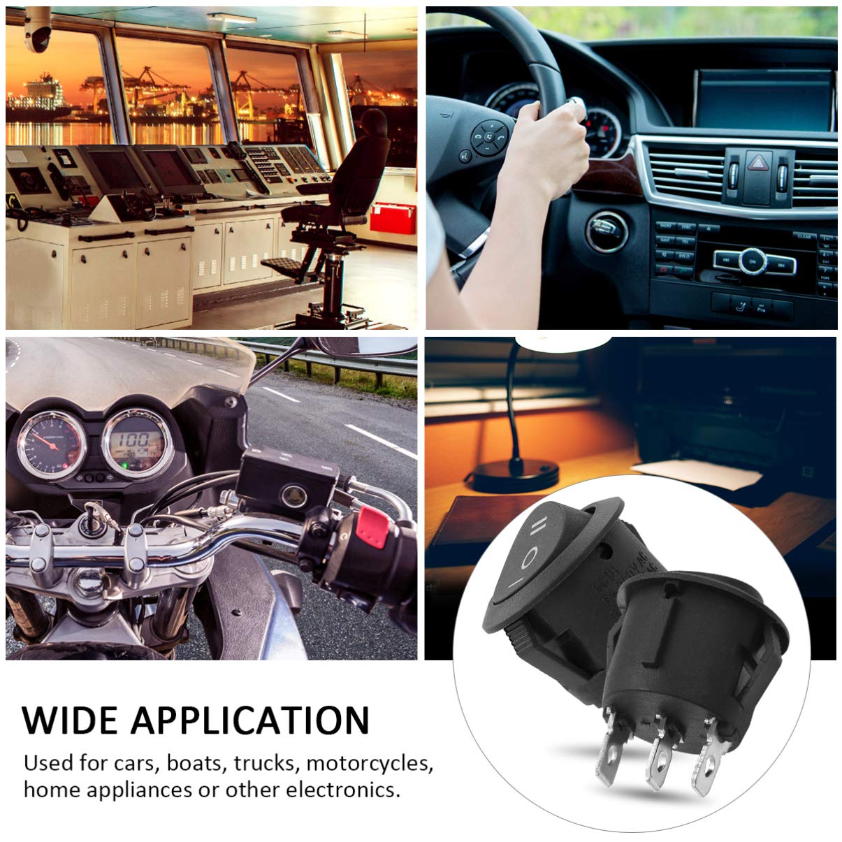 BESPORTBLE 5-Piece Rocker Switch Set - 3 Round Double Throw Push Buttons for Power Control in Office, Bar, and Car Applications