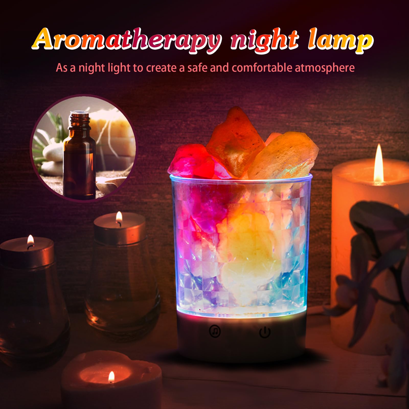 Himalayan Salt Lamp with Dimmer - Natural Crystal Rock Night Light, Sleep Aid & Aromatherapy Diffuser for Relaxation - Perfect Gift for Bedroom, Yoga, Meditation & Stress Relief