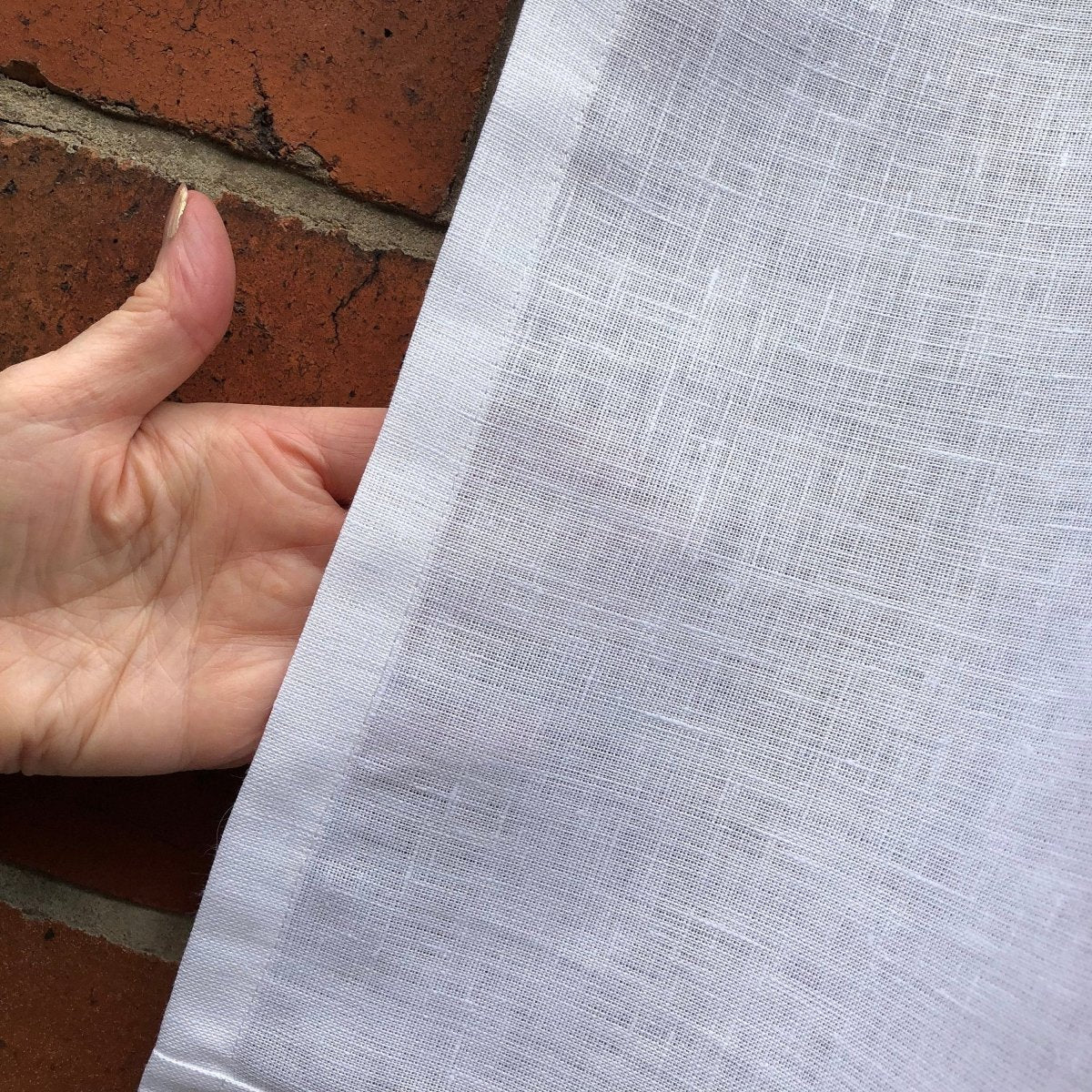 Appleton White Linen Cafe Curtain with Embroidered Monogram - Elegant Kitchen Window Treatment for Farmhouse & Cottage Style Homes