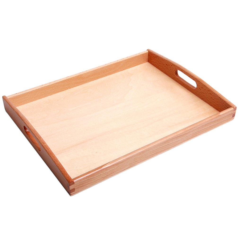 Montessori Wooden Rectangle Tray with Handle - Educational Counting Cubes & Beads Toys for Kids - Perfect for Preschool Learning, Homeschool Math Activities, and Toddler Fine Motor Skills Development