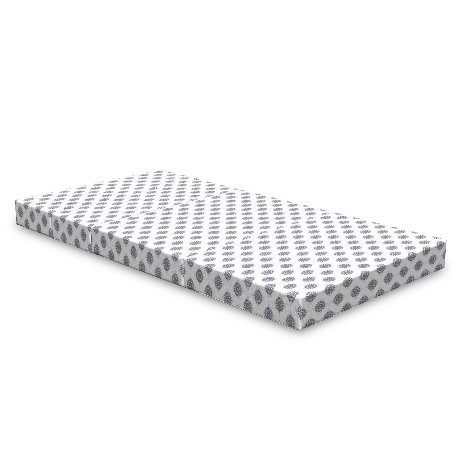 Ambesonne Floral Foldable Mattress - Grey Squares Flowers Design, 74.8