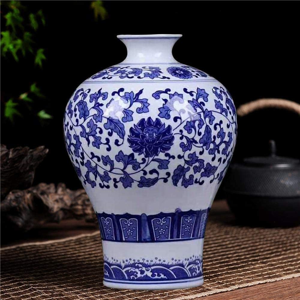 Chinese Blue and White Porcelain Vase - Handcrafted Jingdezhen Ceramic Gourd Bottle with Entwined Branch Design, Home Decor for Living Room, Dining Table, Office Desk | Winter Melon Bottle, Ume Size