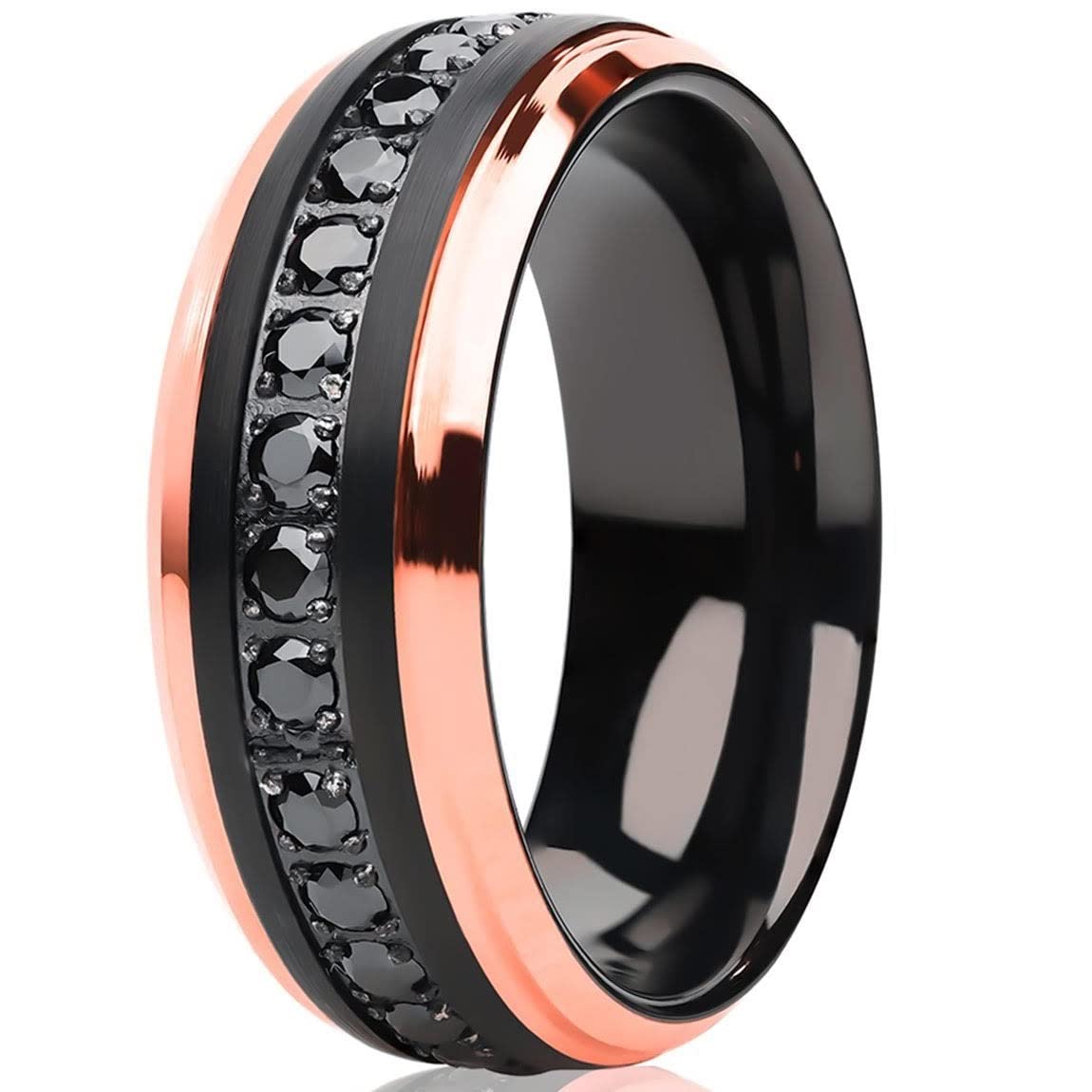 Rose Gold Tungsten Wedding Ring for Men & Women - 8mm Black Tungsten Carbide Wedding Band - Durable Anniversary Ring for Couples - Perfect for Weddings, Engagements & Special Occasions