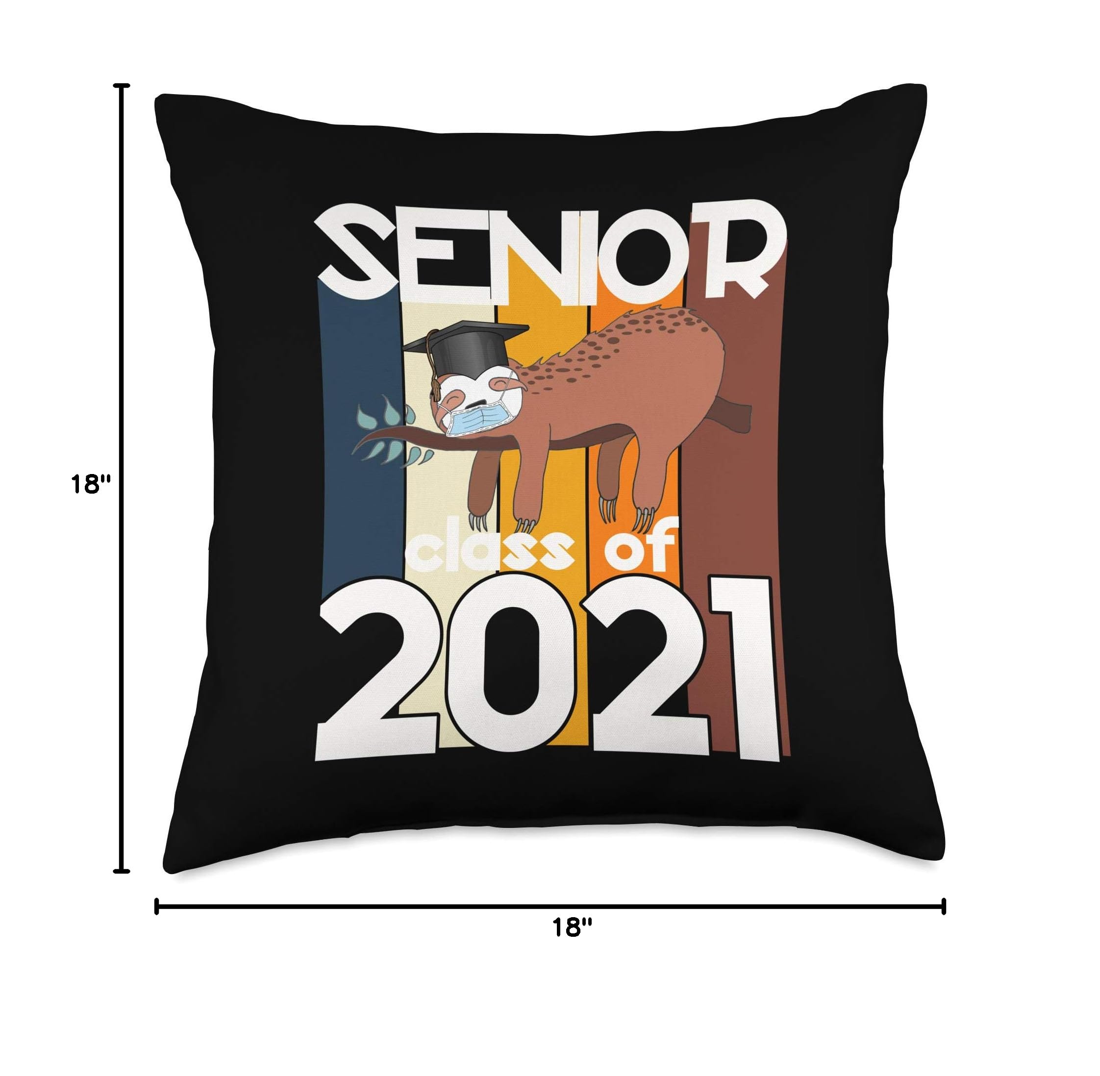 2021 Graduation Throw Pillow with Sloth Design - Senior Class Gift for Quarantine & Virtual Graduation - Perfect for Dorm Decor, Home Office & Graduation Party Decorations