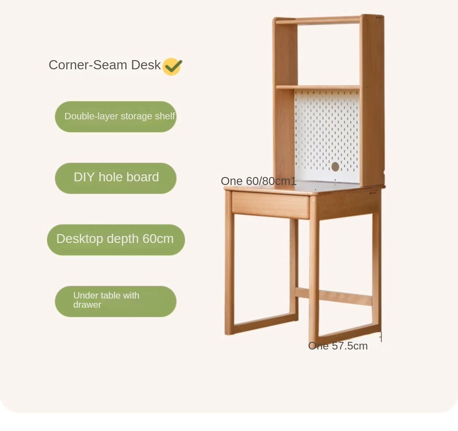 Solid Wood Beech Rubber Children's Study Desk with Bookshelf - Perfect for Kids' Bedroom, Homeschooling & Reading Nook