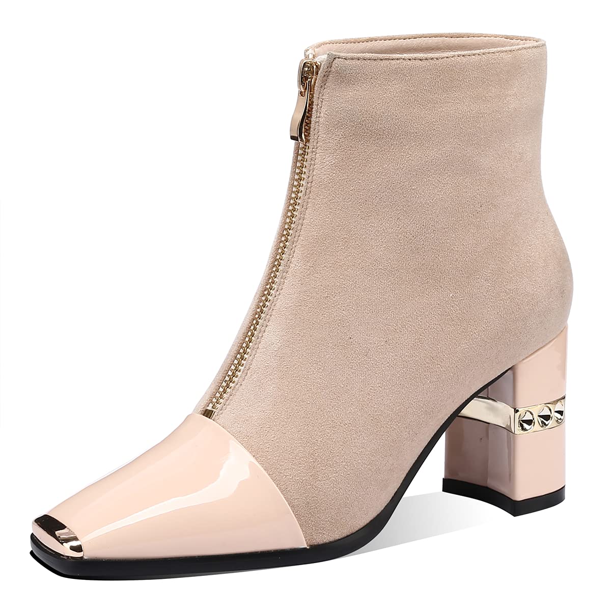 JiaBinji Women's Chunky High Heel Ankle Boots - Square Toe Zip Up Casual Booties for Fall Winter | Perfect for Office, Party & Daily Wear