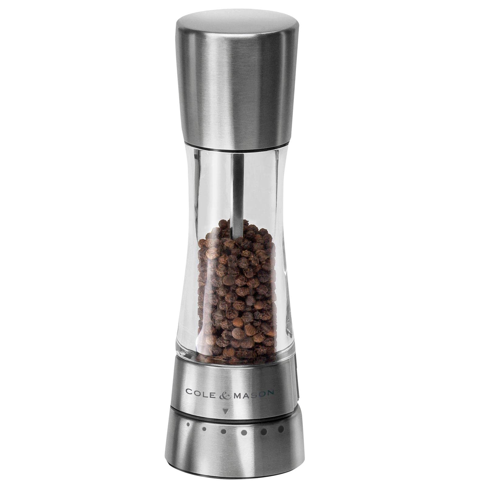 Cole & Mason Derwent Precision+ Pepper Mill - Stainless Steel & Acrylic Pepper Grinder (190mm) with Gourmet Grinding Mechanism - Perfect for Kitchen, Dining Table & Gourmet Cooking