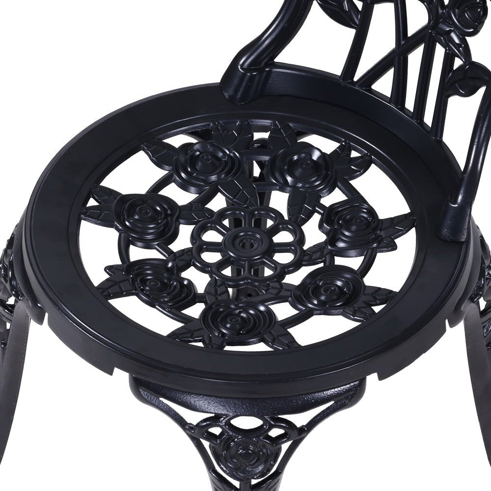 3-Piece Outdoor Bistro Set with Chairs and Table - Durable Cast Aluminum in Rose Black - Perfect for Patio, Garden, and Backyard Dining