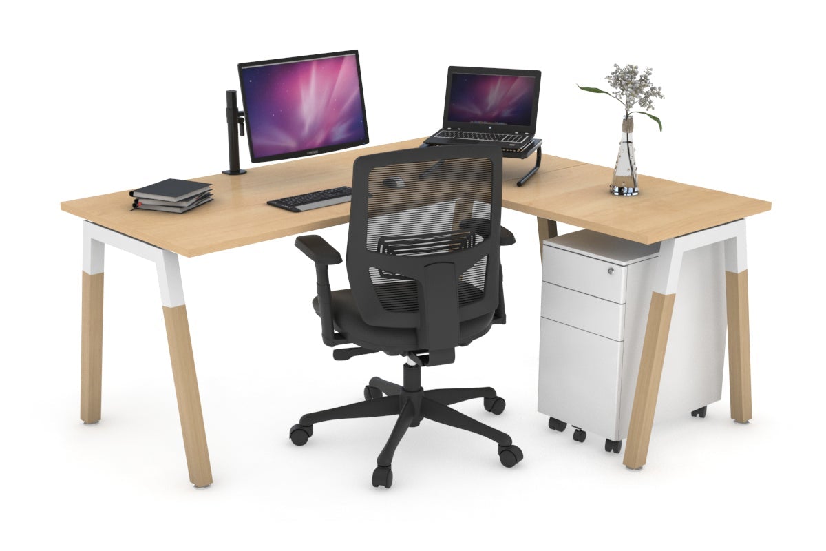 L-Shaped Corner Office Desk with Quadro A Legs & Wood Cross Beam - 1400L x 1450W - Perfect for Home Office, Study Room & Workspace Organization